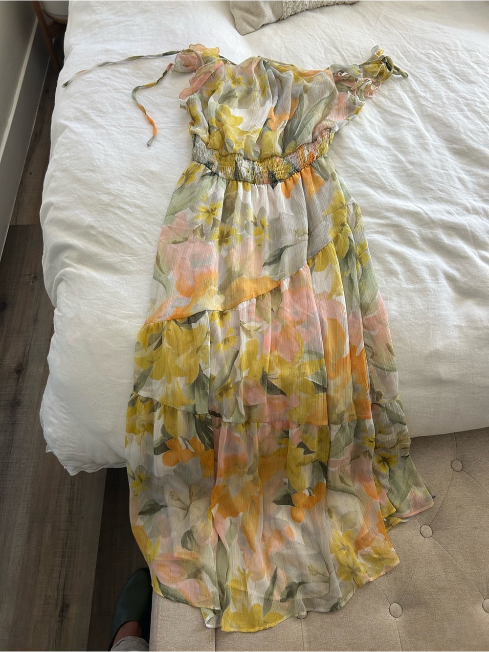 Zara Floral Maxi Dress in Yellow, Pink & Green